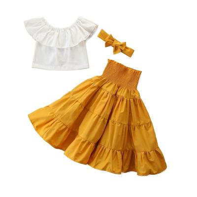 China Eco-friendly Washable Breathable Summer Style Fashion Western Suit Girls Lace Up One-Shoulder + Cotton Plain Two-Piece Little Girls' Skirt Sets Kids Casual Outfit for sale