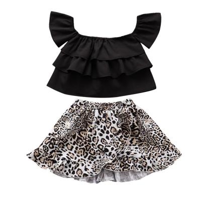 China Amazon Children's Formal Hot Dressing Set Top And Leopard Trim 2022 2 Piece Casual Dressing Sets For Girls Kids for sale