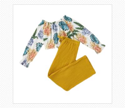 China Hot Sale Casual Kids 2 Piece Clothes Set Toddler Girls Flower Yellow Top+ Long Pants Kids Clothing Set for sale