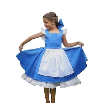 China Children's Washable Princess Party 8 Year Old Girls Daily Blue Provincial Dress With Built In Petticoat for sale