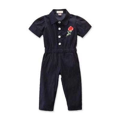 China New Design Sustainable Girls Embroidered Casual Pants Denim Overalls Short Sleeve Toddler Clothes Overalls Jeans for sale