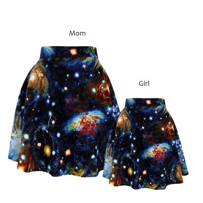 China Mommy and me line one of girls new arrival space pattern skirt wholesale summer anti-shrink outfits mom and daughter skirt set for sale