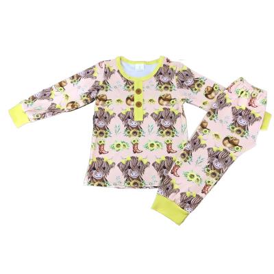 China 2022 Breathable Kids Long Sleeve Spring Sleepwear 2PCS Custom Set Floral Print Girls Pajamas Set For Kids for sale