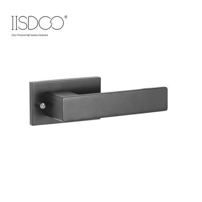 China Modern Classic Black Privacy Door Lever Handles Child Safe Set Brass Hardware for sale