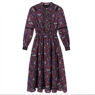 China Antistatic Antistatic Breathable Fabric Sheaths Printed Clothing Fashion Women's Retro Long Dress for sale