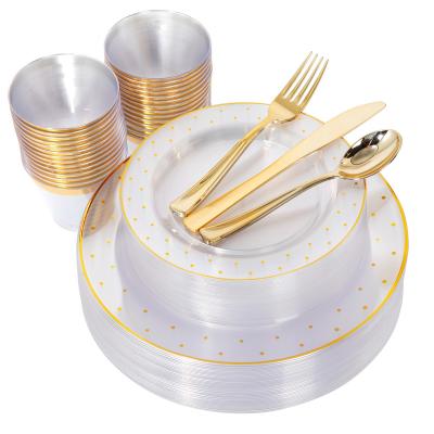 China Cheap Round Bordered Disposable Dot Tray Wedding Party Plate Dinnerware New Design Thin Gold Disposable for sale