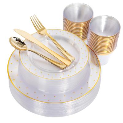 China High Quality Disposable Wedding Party Disposable Gold Rim Round Plate Plastic Dinnerware Viable Plastic Disposable Dishes for sale