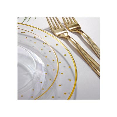 China Disposable Dinner Plate Gold Rim Plastic Plates For Wedding Disposable Plastic Round Party for sale