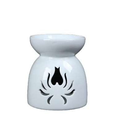 China Flower Design Ceramic Aromatherapy Essential Oil Burner Tea Light Candle Holder Aroma Burner White for sale