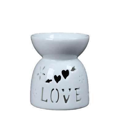 China Flower Design Aromatherapy Essential Oil Burner Tea Light Candle Holder Ceramic Aroma Burner White For Valentine's Day for sale