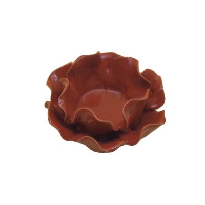 China Flower Design Handcraft Handmade Ceramic Red Flower Tealight Holder Flower Candle Holder For Home Decoration for sale