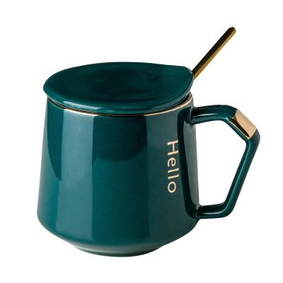 China Design Disposable Luxury Ceramic Coffee Mug High Grade Afternoon Tea Ceramic Cup With SS Lid And Spoon for sale