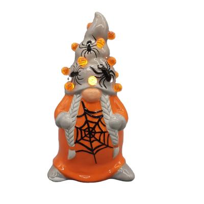 China Halloween Gnome Design Hot Sale Hand Painted Halloween Gnome Decoration LED Lighted Ceramic Halloween Decor For Halloween Party for sale