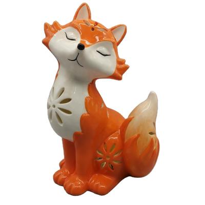 China Halloween Fox Design Hand Painted Halloween Fox Decoration LED Lighted Ceramic Halloween Decor For Halloween Party for sale