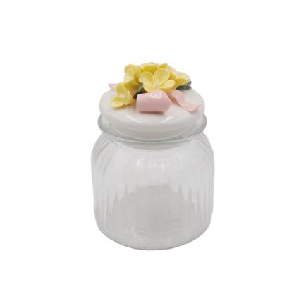 China Gift & The craft glass candy jar with Handcraft ceramic flower candy jar for home decoration for sale