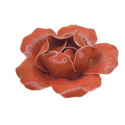 China Hot Selling Flower Design Porcelain Red Color Flower Shape Ceramic Decoration For Wedding for sale