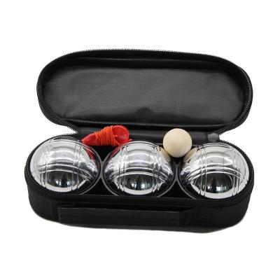 China Custom Printed Logo Outdoor 3 Pack Quality Metal Boules Petanque Set For Outdoor Games for sale