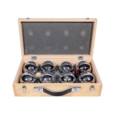 China Petanque Boules Set Bocce Game Set of 8 Ball Steel Bocce Ball with Wooden Box for sale