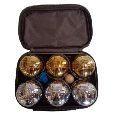 China 6pcs 73mm Boules Set Metal Gold & Silver Petanque Ball for sale