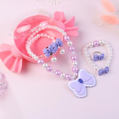 China Children's Jewelry Set Bow Ring Necklace Bracelet Hair Card Girl Gift Set Cartoon Promotion for sale