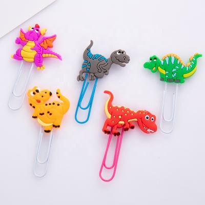 China Education Dinosaur Custom Design Soft PVC Rubber Bookmark For Students School Office Educational Cartoon Souvenir Custom Paper Clip for sale