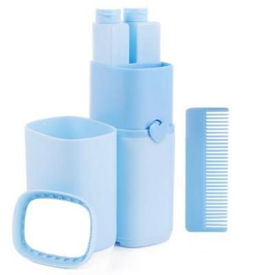 China Travel Size 5-in-1 Toiletries Kit Viable Portable Toothbrush Container with Toothpaste Mirror Towel Comb Toothbrush Kids Set for sale