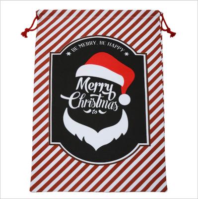 China Large New Design Cotton Light Weight Large Capacity 100% Stripe Cotton Canvas Santa Sack Drawstring Red Christmas Bag Xmas Gift Sack for sale