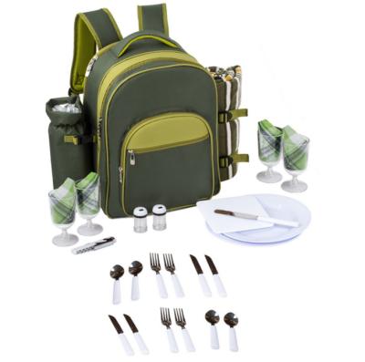 China Picnic Backpack with Tableware Set High Quality 4 Person Picnic Outdoor Backpack Including Cooler Compartment and Covering Cups Knife Forks Dishes for sale