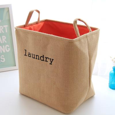 China Durable Laundry Basket Clothes Hamper Folding Jute Fabric Thickened Elastic Coating Large Durable Dirty Clothes Storage Laundry Bag for sale