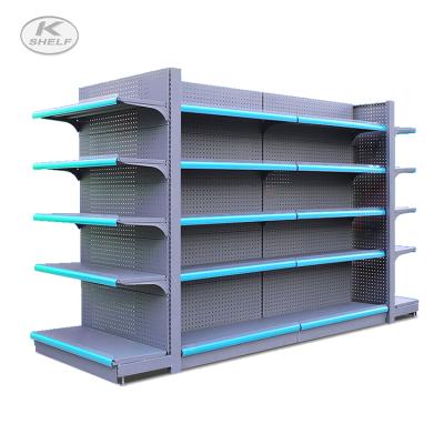 China Double Sided Grocery Retail Display Stand Racks Gondola Shelving Island Supermarket Double Sided Shelf for sale