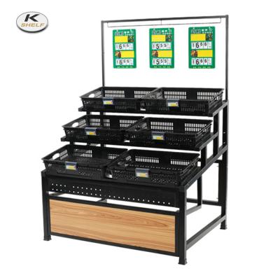 China Single Sided High Quality Three Tier Fruit Vegetable Shelf For Supermarkets for sale