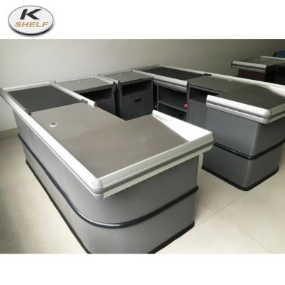 China With Conveyor Belt Retail Store Cash Register Counters / Electric Register Cash Checkout Counter for sale