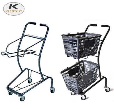 China Japanese Style Durable Supermarket Double Baskets Shopping Trolley for sale