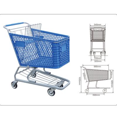 China Plastic Basket 150L Steel Frame Superamrket Plastic Shopping Trolley for sale