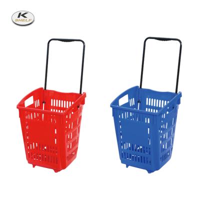 China Eco - Friendly Shopping Trolley Plastic Shopping Baskets With Wheels for sale