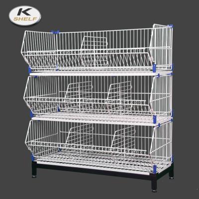 China Retail Promotion Stackable Stacking Display Rack Metal Wire Basket for sale