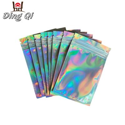 China Wholesale High Quality Silver Holographic Bag Mylar Laser Plastic Ziplock Bag Moisture Proof for sale