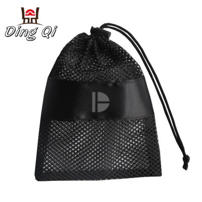 China Drawsting Black Mesh Nylon Drawstring Bag With Custom Logo for sale