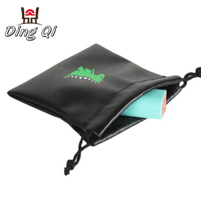 China Custom Black Drawsting PU Drawstring Pouch With Logo for sale