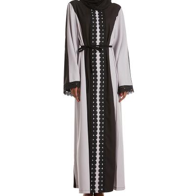 China Patchwork Latest Promotion Price Lace Patchwork RobeCustom Your Brand Logo Long Silk Dress Abaya With Zipper Musulman Kimono Cardigan for sale