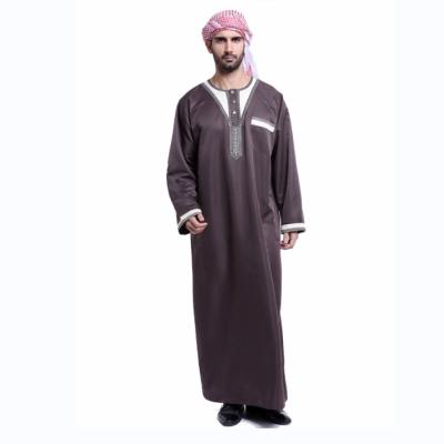 China Customerized Hot Sale Islamic Long Sleeve Men Abaya Middle East 100% Polyester Robes Fabric Stock Lots Thobe Microfiber Arabic Soiree Dress for sale