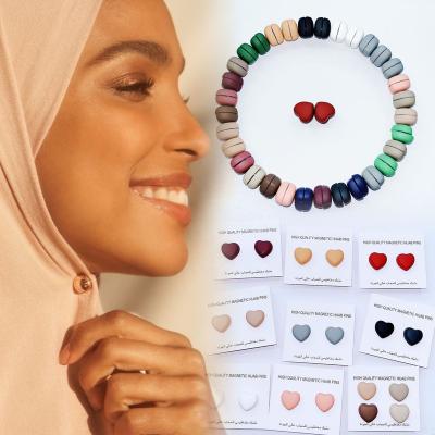 China Scarves Accessories Heart Shape Muslim Strong Magnet Muslim Jewelry Silk Scarf Shawl Buckle Magnetic Brooch Magnet Hijab Pins for sale