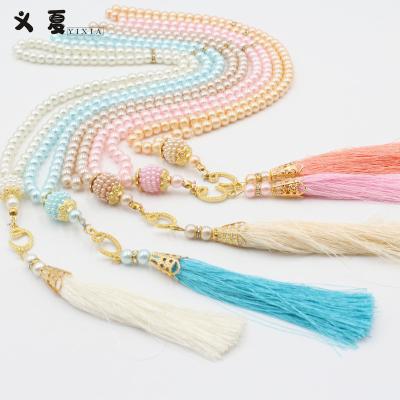 China Jewelry Wholesale Colorful Glass Agate Islam Muslim 6mm 99 Tasbih Prayer Rosary Beads Geometric Tassel Pendant Necklace Bracelets for sale