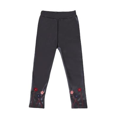 China Breathable European hot sale Children cute embroidery Leather pants trousers kids leather Leggings Winter baby Leather Pants for sale