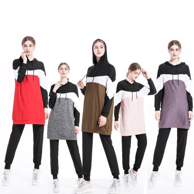 China Cotton Spot Wholesale Sport Two-Piece Suit Women Casual Sportswear Pocket Hoodies Muslim Islamic Clothing Sport Set Factory Custom for sale