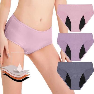 China Anti-Bacterial Exclusive to Amazon 4 layers high waist cotton underwear women's leak proof menstrual solid color period panties for sale