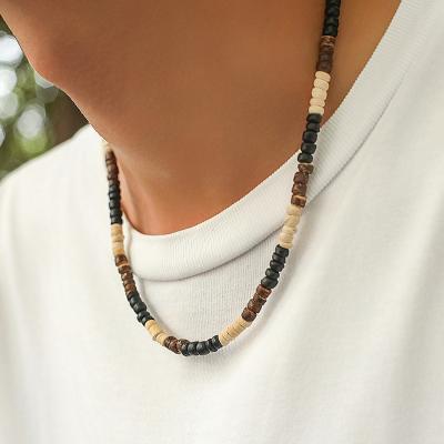 China Environmental Friendly Hot Sale Bohemian Men Necklace Jewelry Handmade Wooden Bead Necklace Choker Bohemia Beach Surfer Necklace for Men for sale