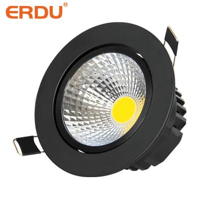 China Modern ERDU Black COB Spotlights 9w Adjustable Recessed Spot Light Ceiling For Home Hotel Lamp Rotation Led Mini Spot Lights for sale