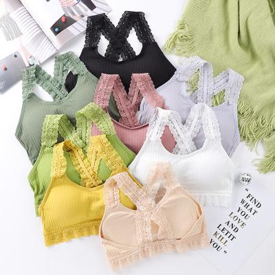 China QUICK DRY Beauty Back Lace Strap Wrapped Chest No Rims Breathable Sports Bra Vest Lace Tube Tops For Girl for sale