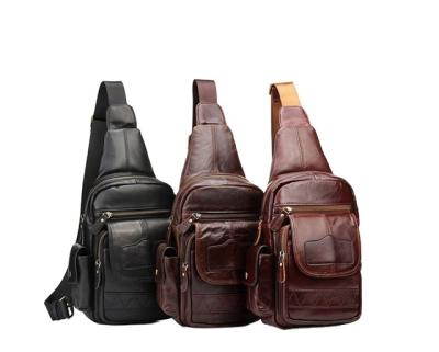 China Carry I LIVE Men Genuine Leather Sling Bag Trunk Shoulder Backpack Body Flight Anti Cross Purse Water Resistant for sale